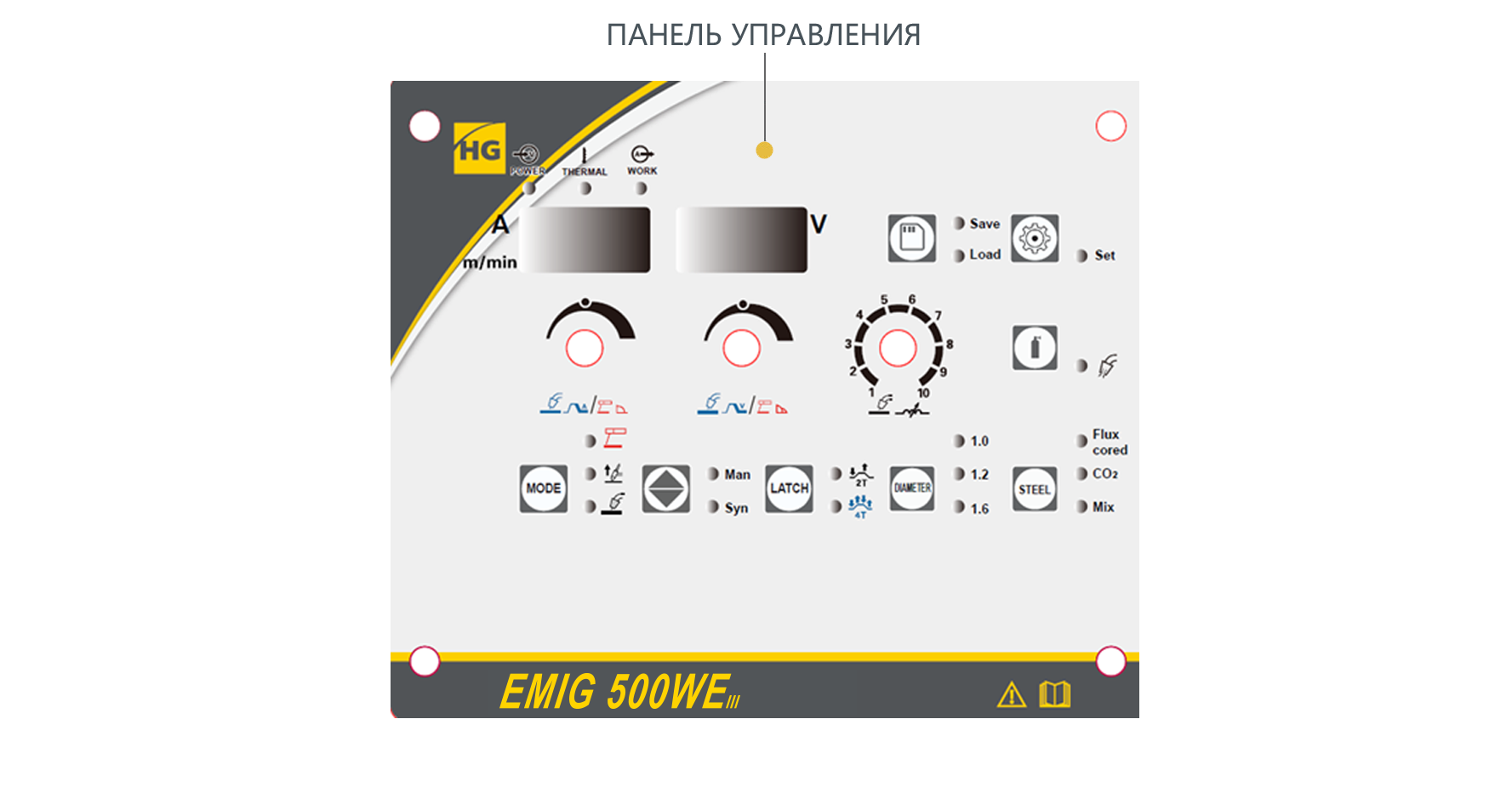 Сварочный полуавтомат HUGONG EMIG 500WE III (цифровой подающий) (с БО и тележкой) (без горелки и кабель-пакета)